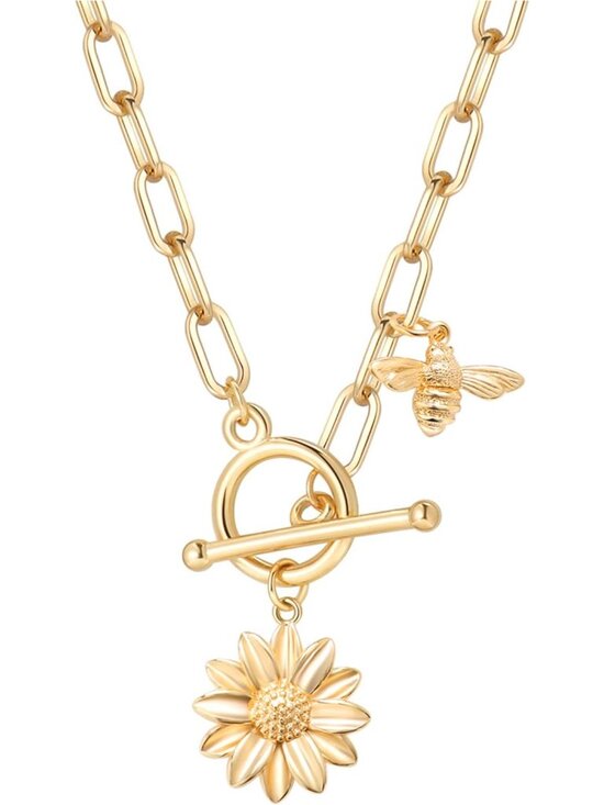 Jewelry - 18K Gold Sun Moon Star Compass Pendant Necklace Chunky Toggle Paperclip Chain Ne